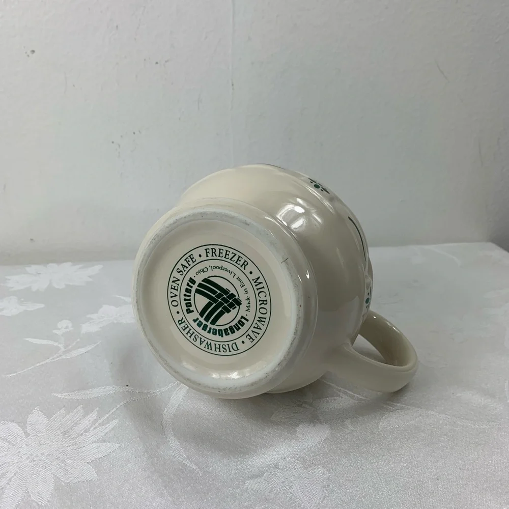 Longaberger Pottery Pitcher White and green 6”Tall